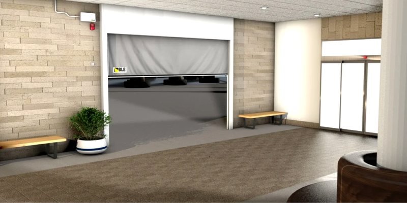 Fire curtain in a commercial lobby — passive fire protection Hyderabad