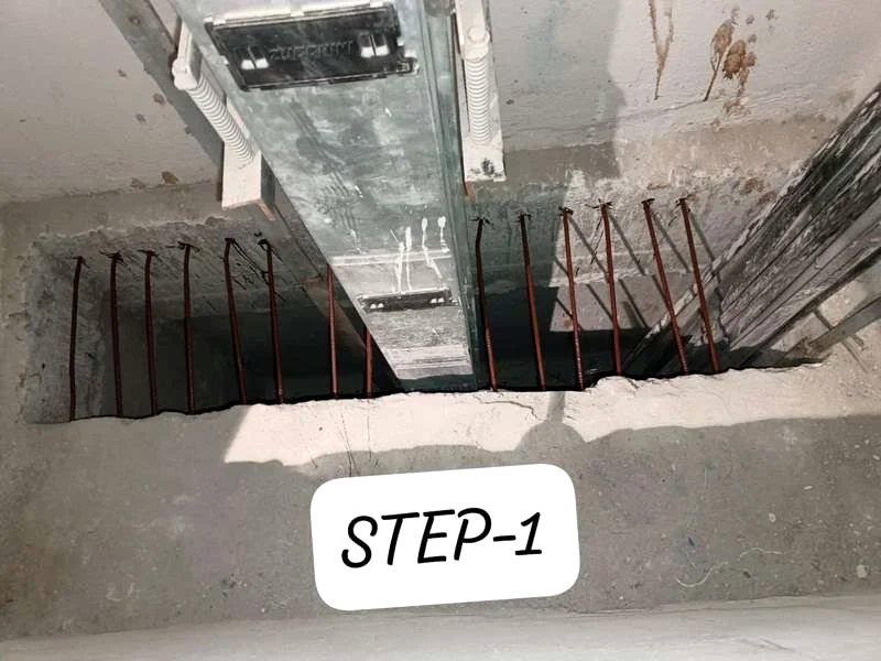 Shaft opening prepared with rebar during construction